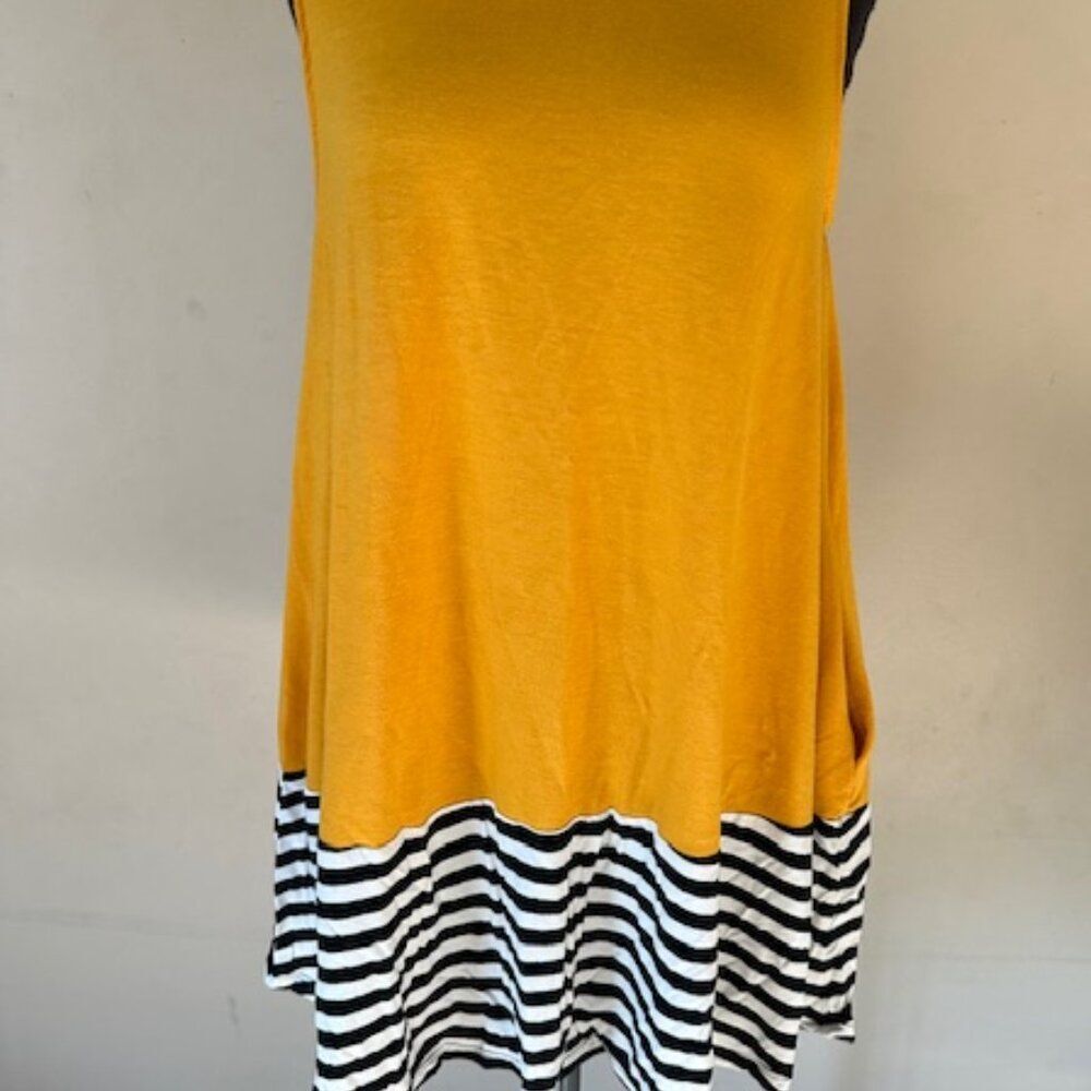Mustard Yellow w/ stripe bottom Tank Top Dress with Pockets   8413  NWT Boutique